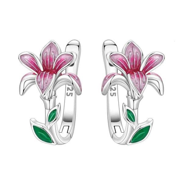 Orstarry Original 925 Sterling Silver Pink Magnolia Flower Earrings Women Hoop Earring Anniversary Jewelry Trendy Gifts