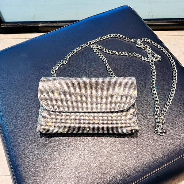 Womens clutch bag with Rhinestones silver Purse on chain PU Leather evening bag Ladies Fashion Party Evening Shoulder Bag 260106