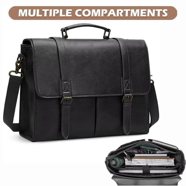 RAINSMORE Vintage Men Messenger Bag Waterproof Leather Briefcase Laptop Bag Large Capacity Satchel Business College Shoulder Bag 260106