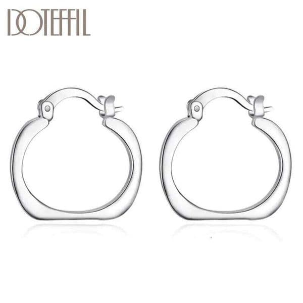 DOTEFFIL 925 Sterling Silver Flat Square Circle Hoop Earrings Women Party Gift Fashion Charm Wedding Engagement Jewelry