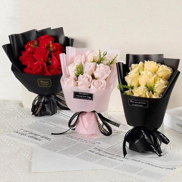Decorative Flowers 9 Heads Soap Flower Rose Bouquet Artificial For Christmas Wedding Birthday Party Valentine's Day DIY Gift Home Decoration