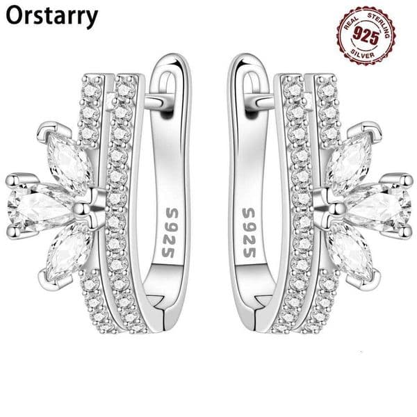 Orstarry Original 925 Sterling Silver Exquisite Sparkling Flower Earrings Women Ear Studs Hoop Earring Anniversary Jewelry Gifts