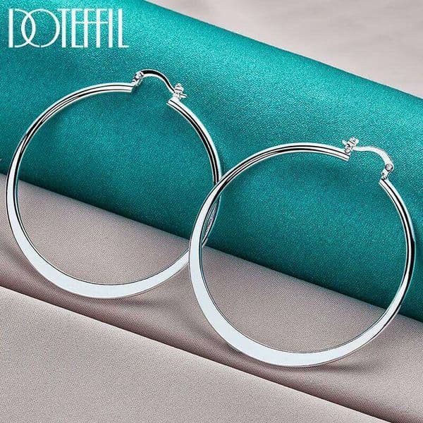 DOTEFFIL 925 Sterling Silver Classic 55mm Big Circle Hoop Earrings Women Party Gift Fashion Charm Wedding Engagement Jewelry