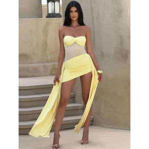 Mozision Off-shoulder Strapless Sexy Mini Dress For Women Fashion Sleeveless Backless Ruched Draped Club Party Dresses Female