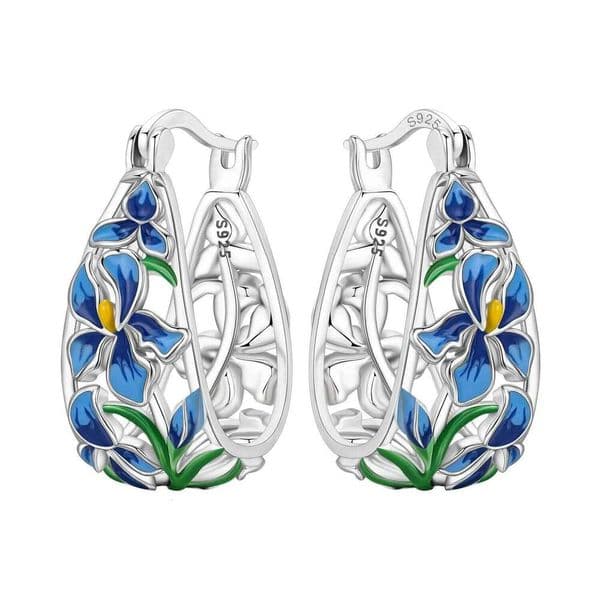 Orstarry S925 Sterling Silver Blue Iris Flower Hoop Earrings For Women Jewelry Original Party Trendy Anniversary Gifts
