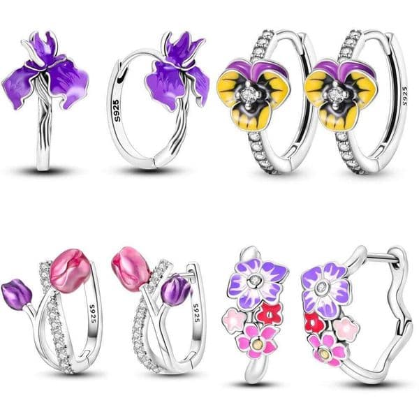 925 Sterling Silver Flower Plant Series Fashion Zircon Circle Hoop Earrings For Women Earring Jewelry Gift Accessories