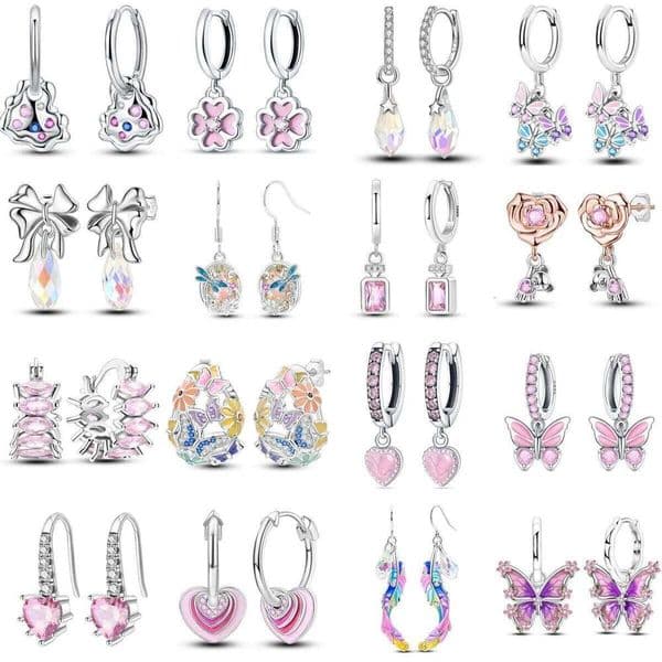 Orstarry 925 Sterling Silver Earrings Women 2025 Jewelry Pink Zircon Hoop Ear Studs Sweet Cute Earring Wedding Gifts Anniversary