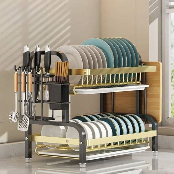 Bestseller Kitchen Dish Cupboard Stainless Steel Drain Retro Style Organizer Shelf Moisture Proof Ventilated Space Saving Storage Rack ddmytues