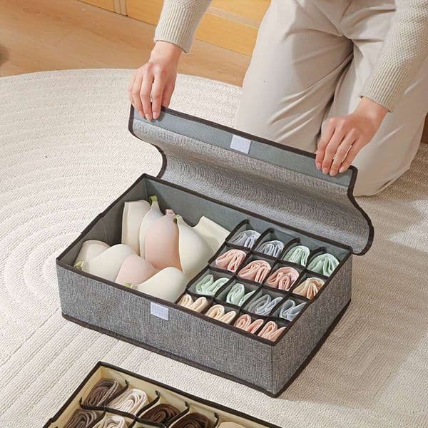 2026 Drawer Folding Cabinet Items, Basket, Underwear Box, Socks, Bra, Scarf, Tie, 17.32 11.42 X 4.72inch , Beige/Gray, Under Bed Storage 26N0107