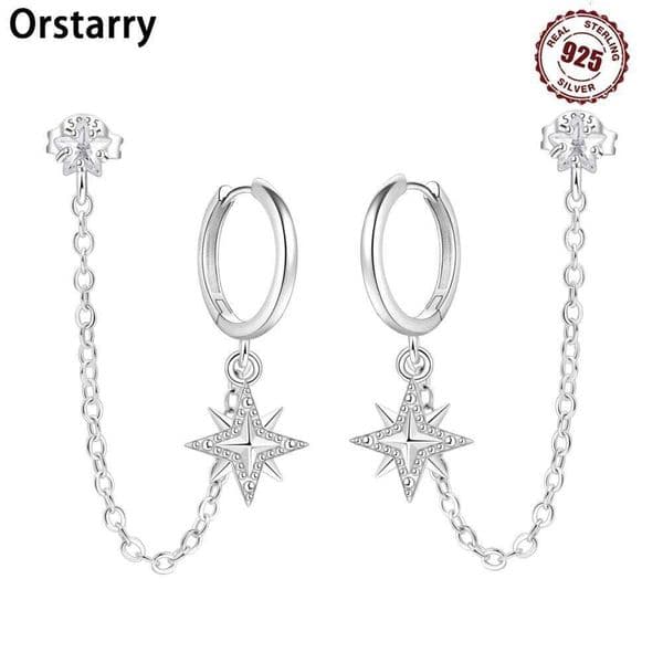 Orstarry S925 Sterling Silver Octagonal Tassel Versatile Hoop Earrings For Women Jewelry Original Birthday Party Gifts