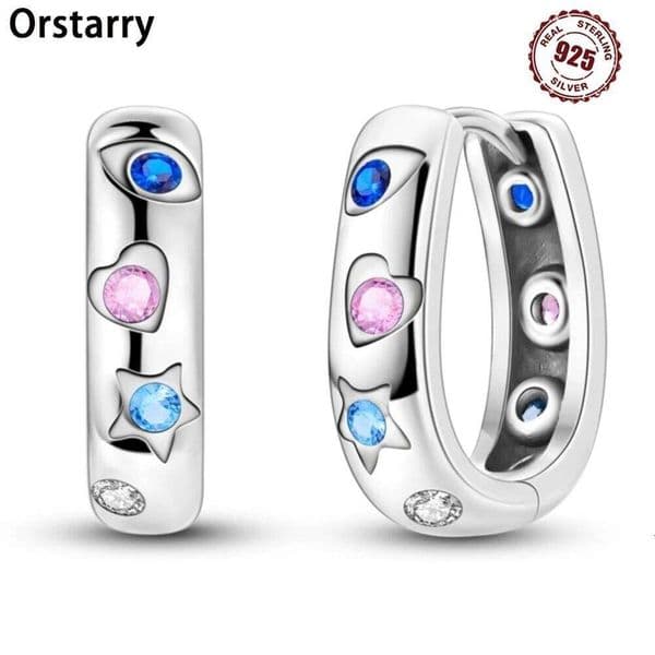 Orstarry S925 Sterling Silver Colorful Zircon Versatile Hoop Earrings For Women Jewelry Original Party Gifts