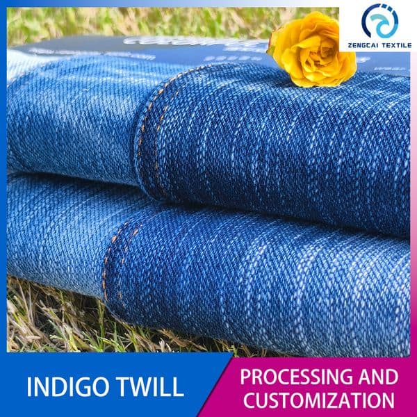 Indigo Twill Fabric - 300gsm 75%C 21%P 4%SP Textile for Apparel & Jeans