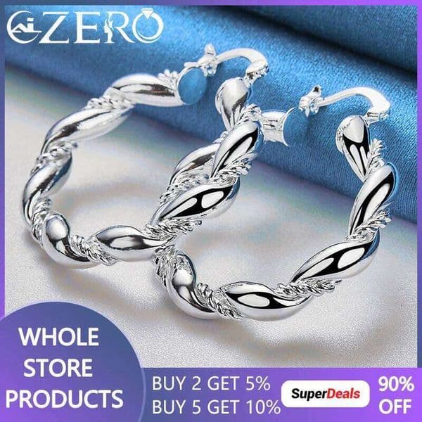 ALIZERO 925 Sterling Silver Twisted Rope Round Hoop Earrings For Woman Wedding Engagement Party Fashion Charm Jewelry Gifts