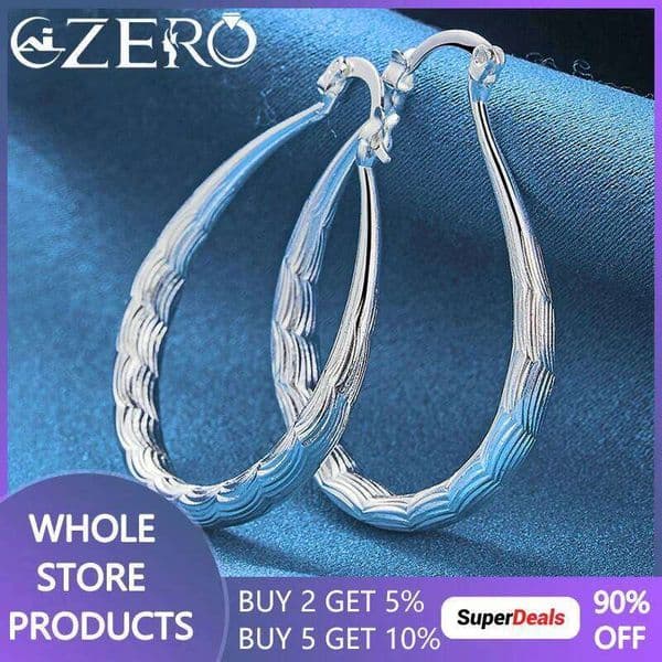 ALIZERO 925 Sterling Silver 30mm U Earrings For Women Hoop Earring Lady Fashion Wedding Engagement Party Jewelry Gifts