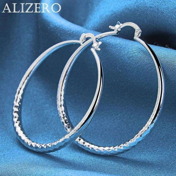 ALIZERO 925 Sterling Silver 50MM Hoop Earrings for Women Fashion Accessories Jewelry Unique Pattern Design Perfect Gift Idea