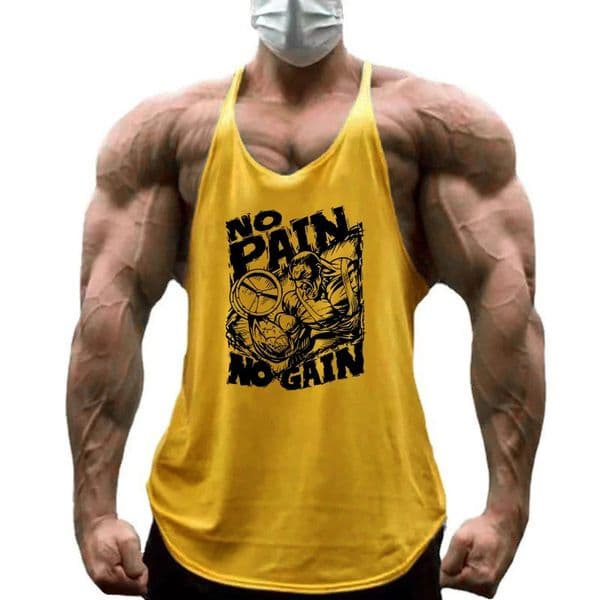 NO PAIN GAIN Print Gym Fitness TShirt Mens Bodybuilding Sport Sleeveless Vests Cotton Breathable Yback Suspenders Tank Tops 260104BJ