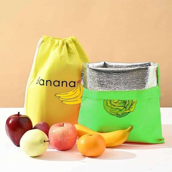 1/3PCS Eco Friendly Storage Bag For Banana Lettuce Thermal Insulation Shockproof Freshs Keeping With Pockets Drawstring Reusable 26T0107