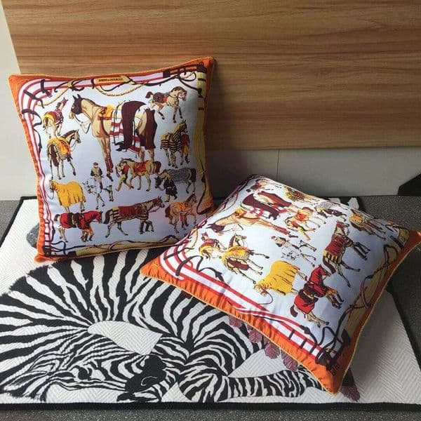 Spring and Summer Silky American Style Light Luxury Printed Imitation Silk Cushion Fashion Model Room Hotel Sofa Backrest Lumbar Pillow