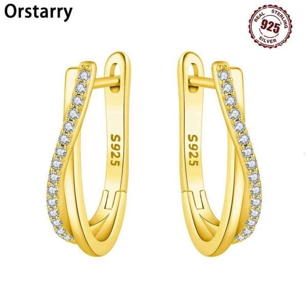 Orstarry S925 Sterling Silver Golden Twisted Line Versatile Hoop Earrings For Women Jewelry Original Party Gifts
