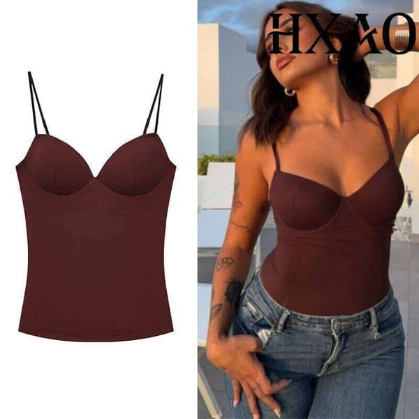 2026 Sleeveless Crop For Woman Corset Camisole Brown Top Women Bodycon Backless Sexy With Straps Bustier Tank Tops