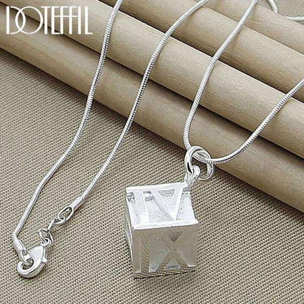 DOTEFFIL 925 Sterling Silver Square Roman Numeral Pendant Necklace For Woman Man 18-30 Inch Snake Chain Wedding Party Jewelry 113cc