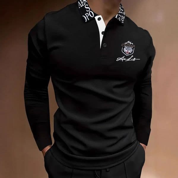 Luxury Brand Designer Clothes 2025 Trade Mens Long Sleeve Business Casual Polo Shirt