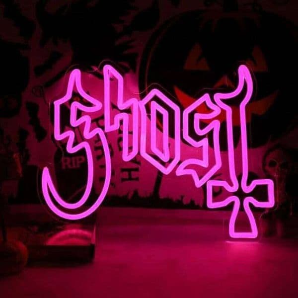 LED Ghost The Band Neon Sign for Wall Art 5/12V USB Power with Dimmable Switch Merchandise Pink Halloween Decor Fan Gift X260107