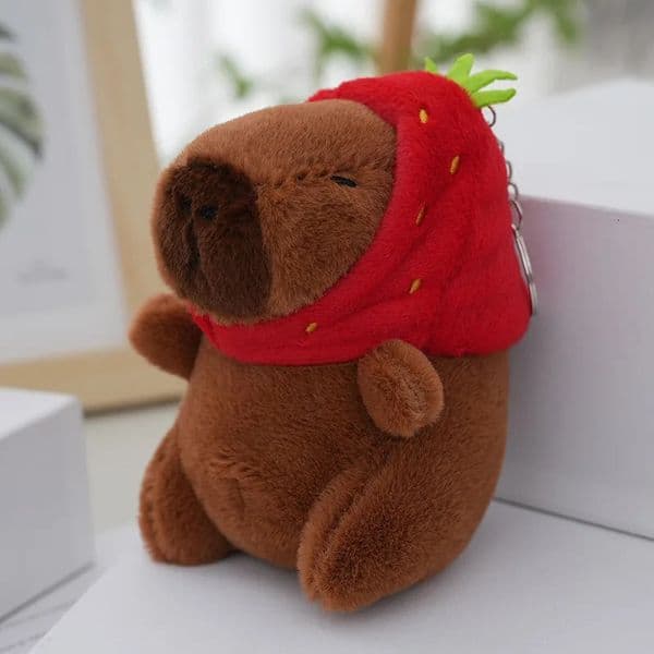 Capybara Plush Toy Kawaii Stuffed Animals Fluffy Capybara With Strawberry Tortoise Slap Bracelet keychain Birthday Gift 260106