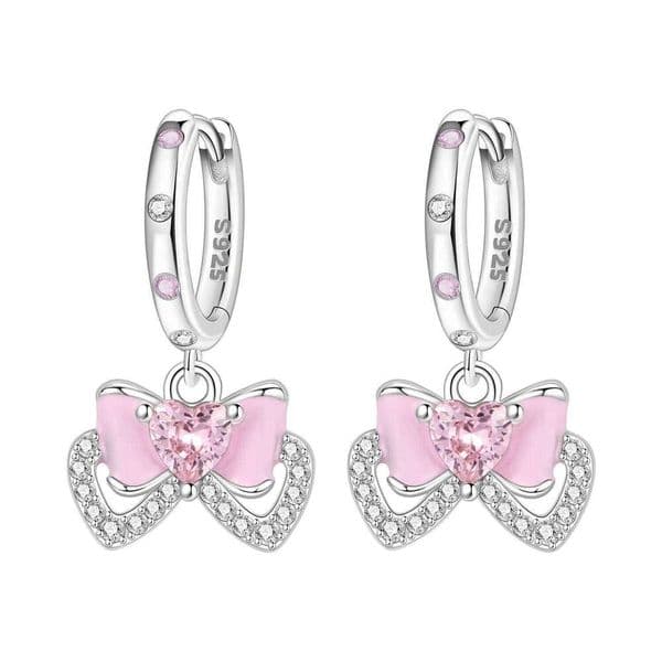 Orstarry 925 Sterling Silver Pink Sweet Bow Original Drop Earrings Women Jewelry Party Trendy Anniversary Gift