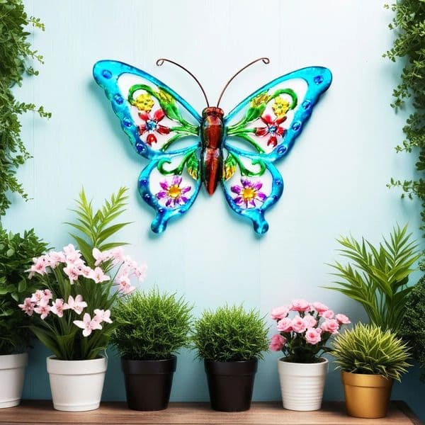 1Pc Large Metal Art Butterfly Wall Decor Iron Art Butterfly Sculptures Butterfly Hanging Ornaments for Outdoor Home Yard Garden 260106