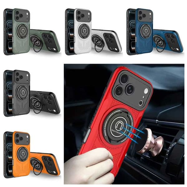 Hybrid Shockproof Cases For Iphone 17 Air 16 Pro Max 15 Plus 14 13 Hard PC TPU 360 Metal Finger Ring Car Holder Magnet Suction Bracket Defender Phone Back Skin
