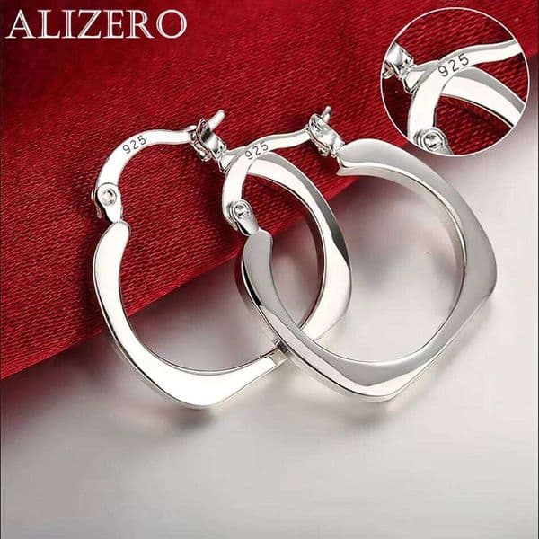 ALIZERO 925 Sterling Silver 20mm Square Hoop Earrings For Women Fashion Wedding Party Jewelry Gift