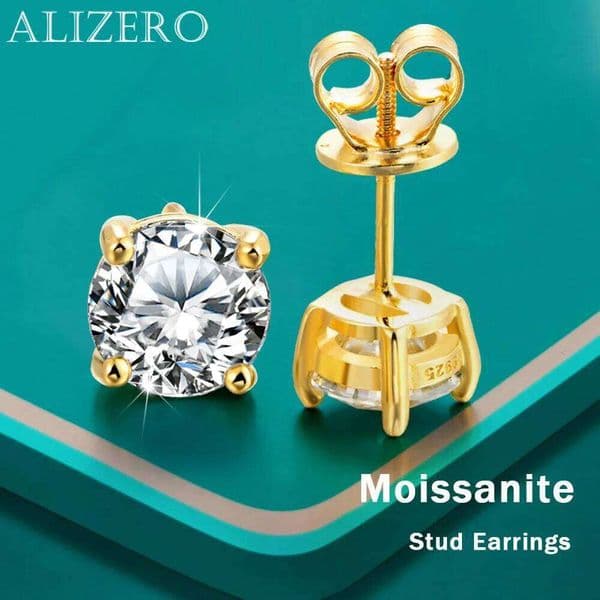 ALIZERO 0.1-1ct D Color Moissanite Screw Stud Earring Solid s925 Sliver 18K Gold Plated Diamond Earrings for Women Fine Jewelry