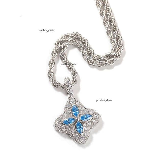 VVS Moissanite Four-leaf Necklace with Colorful Gemstones Wholesale Lucky Clover Charm Pendant Hip 925 Hop Jewelry