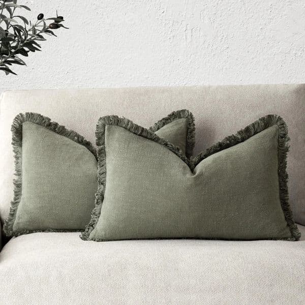 Set of 2 Decorative Linen Fringe Lumbar Throw Pillow Covers Boho Farmhouse Cushion Cover with Tassels Soft Pillowcase for Couch 260107