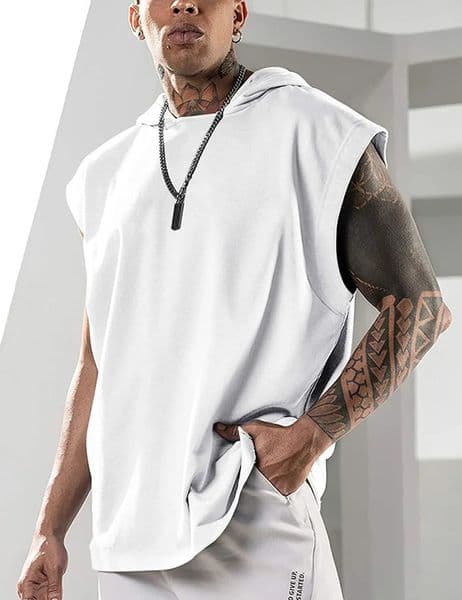Vest Hooded Solid Color Mens Casual Pullover Sports Tshirt Sleeveless Waistcoat Loose 260104BJ