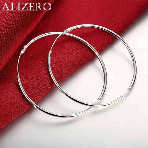 ALIZERO 925 Sterling For Women 50mm 60mm Round Circle Loop Simple Woman Silver Hoop Earrings