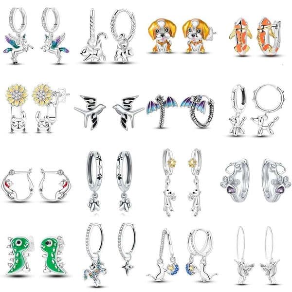 Orstarry 925 Sterling Silver Earrings Women Jewelry Cats Dogs Animals Hoop Ear Studs Sparkling Earring Wedding Gift Anniversary