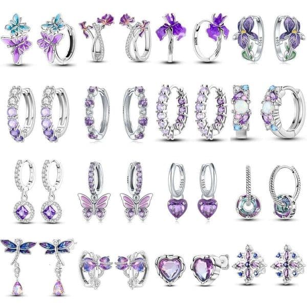 Orstarry Original 925 Sterling Silver Purple Zircon Series Earrings Women Ear Studs Hoop Earring Anniversary Jewelry Gifts