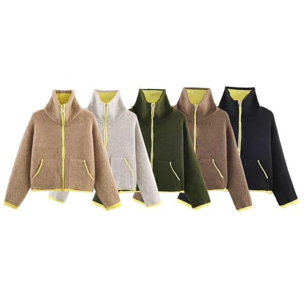 Winter Product Womens Lazy Style Loose Contrasting Color Decorative Layer Knitted Pilot Jacket Coat 260107
