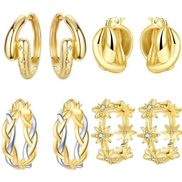 Orstarry S925 Sterling Silver Elegant Golden French Organ Hoop Earrings For Women Jewelry Original Party Trendy Gifts
