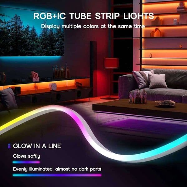 LED RGBIC Neon Lights, 5M 10M 20M 24V Bluetooth Music Sync DIY Rope Light, 50ft LED Light Addressable Strip Gaming Room X260107