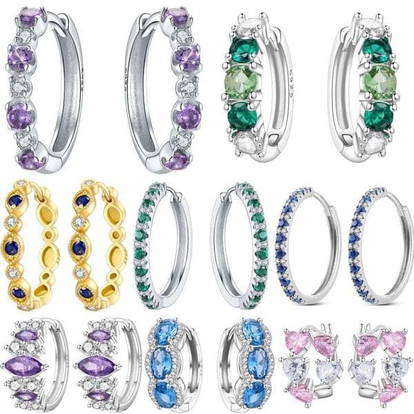 925 Sterling Silver Purple Inlaid Stone Versatile Hoop Earrings For Women Jewelry Fine Birthday Party Gifts