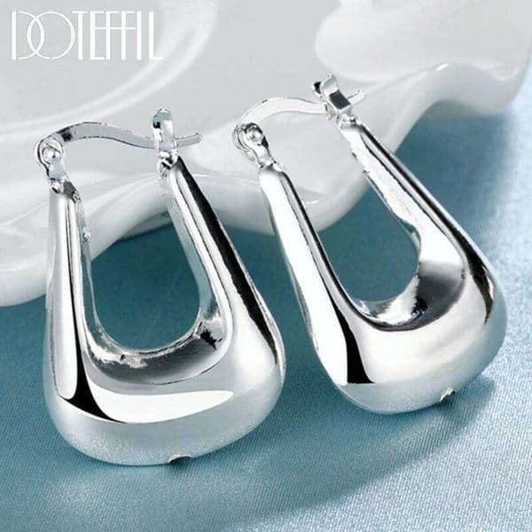 DOTEFFIL 925 Sterling Silver Smooth U Shape Earring Charm Women Party Gift Fashion Wedding Engagement Jewelry