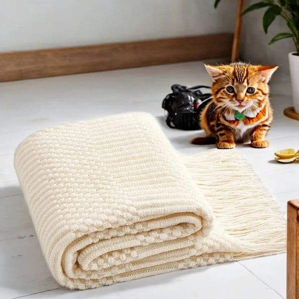 Cream Boho Throw Blankets Textured Big Knitted Blankets Chunky Vintage Throw Bedspread Blanket Cover Manta Para Sof 260106