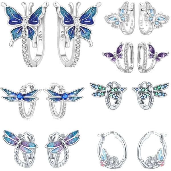 Orstarry 925 Sterling Blue Butterfly Insect Silver Hoop Earrings For Women Jewelry Original Party Trendy Gifts
