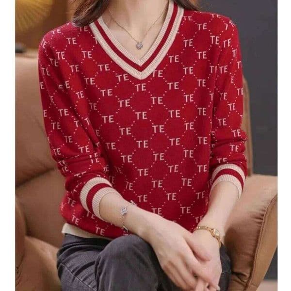 Women's Clothing Autumn Winter O-Neck Pullover Sweater Knitted Lantern Long Sleeve Contrast Color Geometric Casual Designer Fashion Elegant Tops