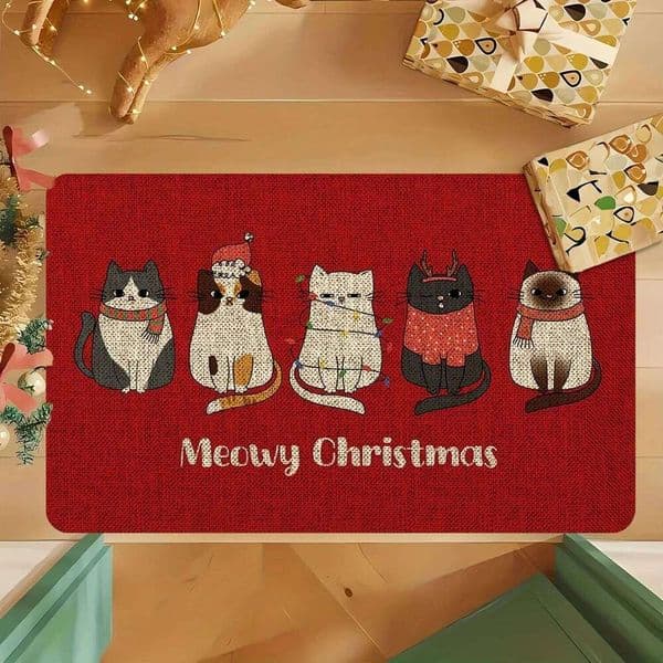 VIKAMA Christmas Cartoon Cat Soft Plush Entrance Door Mat Kitchen & Bathroom Non-Slip Absorbent Rug Home Decor 26H0108