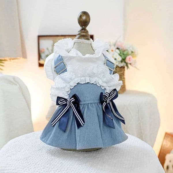 Sea Breeze Holiday Denim Pet Clothes Dog Cat Anti-Hair Loss Summer Blue Dress 26H0108