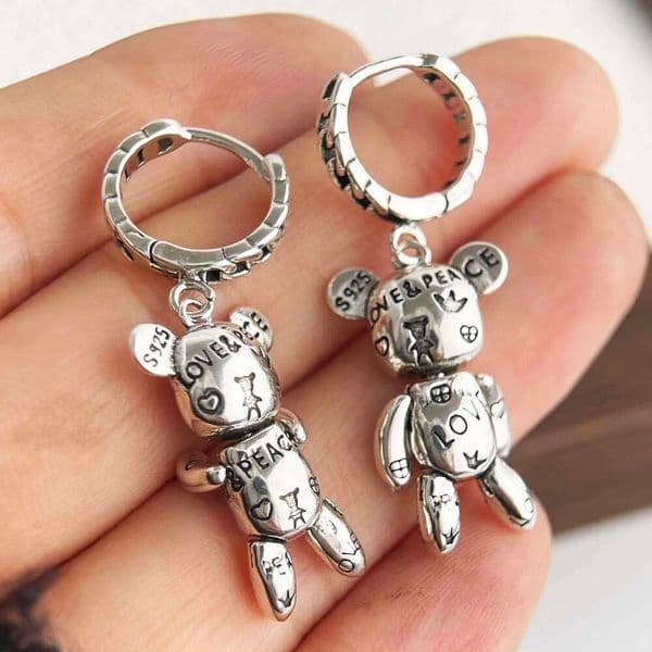 925 Sterling Silver Earrings for Women Geometric Retro Bear Sexy Girl Fashion Trendy Jewelry Gift Party Wedding pendientes
